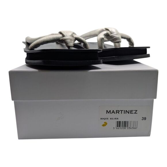 Martinez Roque Silver Sandals Flats Metallic Knot Detail Slip-On US 8.5 - Picture 14 of 16